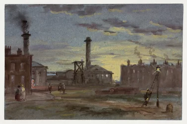 Gaswerk bei Sonnenuntergang, ca. 1850